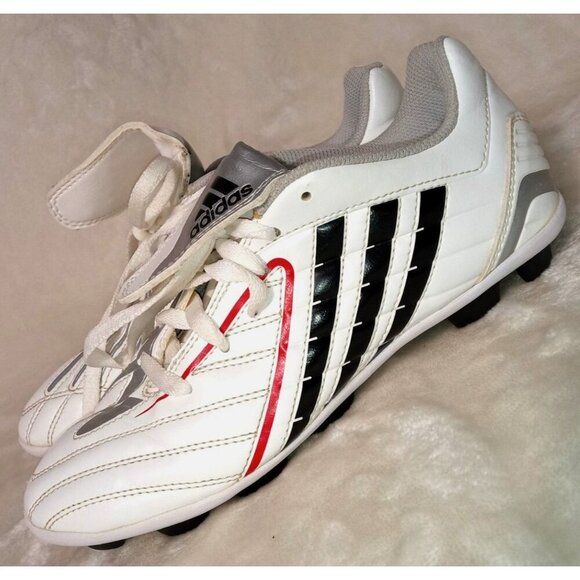 Adidas Soccer Cleats Size 5.5 White/Silver/Red Synthetic Leather Kids/Youth - Picture 6 of 9